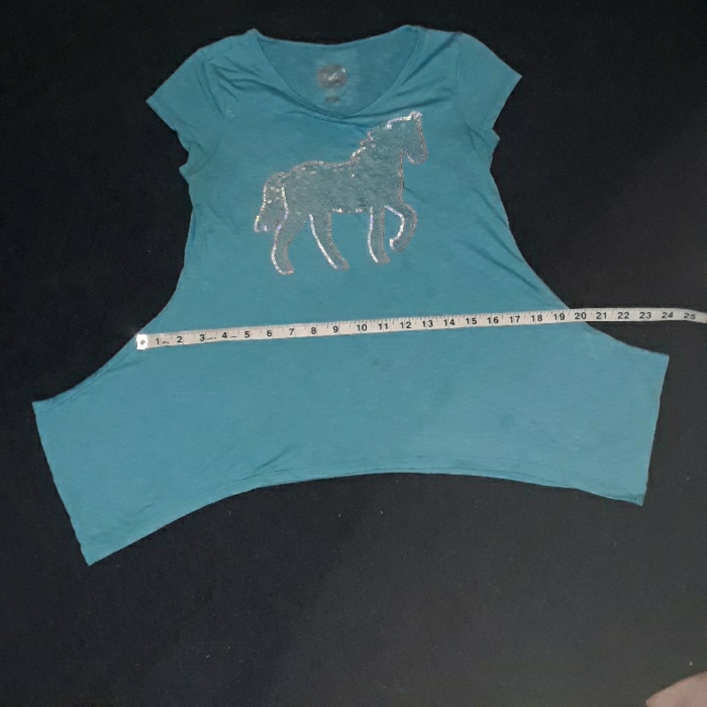 Blue sequined horse girls short sleeve tshirt - Picture 3 of 7